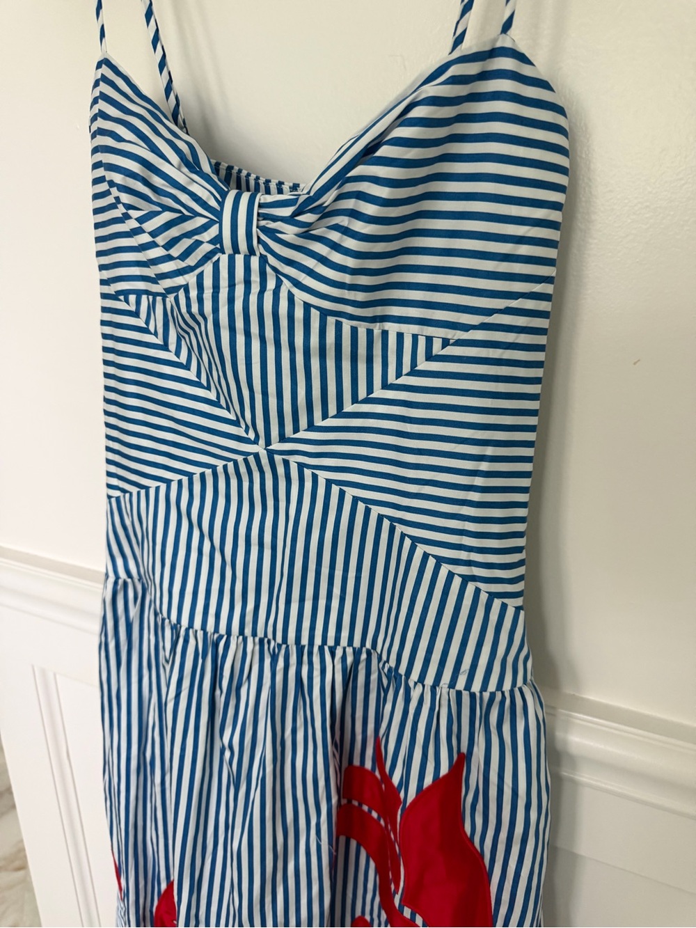 FARM Rio Blue Sky & White Striped Sundress with Red Floral Appliqué | M | NWT - Picture 6 of 10